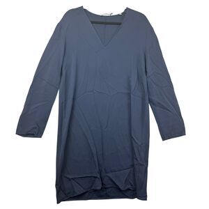 Vince Dress Women's Large Navy Blue V-Neck Long Sleeve Shift Tunic Elegant Cute